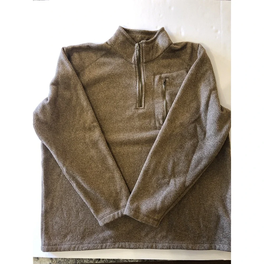 Outdoor Life Mens Sweater XL(46-48)‎ Heather Brown Half-Zip Pullover w Pocket